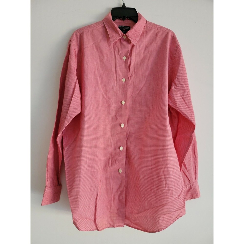 Polo Ralph Lauren Mens Long Sleeve Shirt Red White Cotton Hounds tooth Size XL